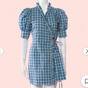 Ganni Blue Checkered Mini Dress